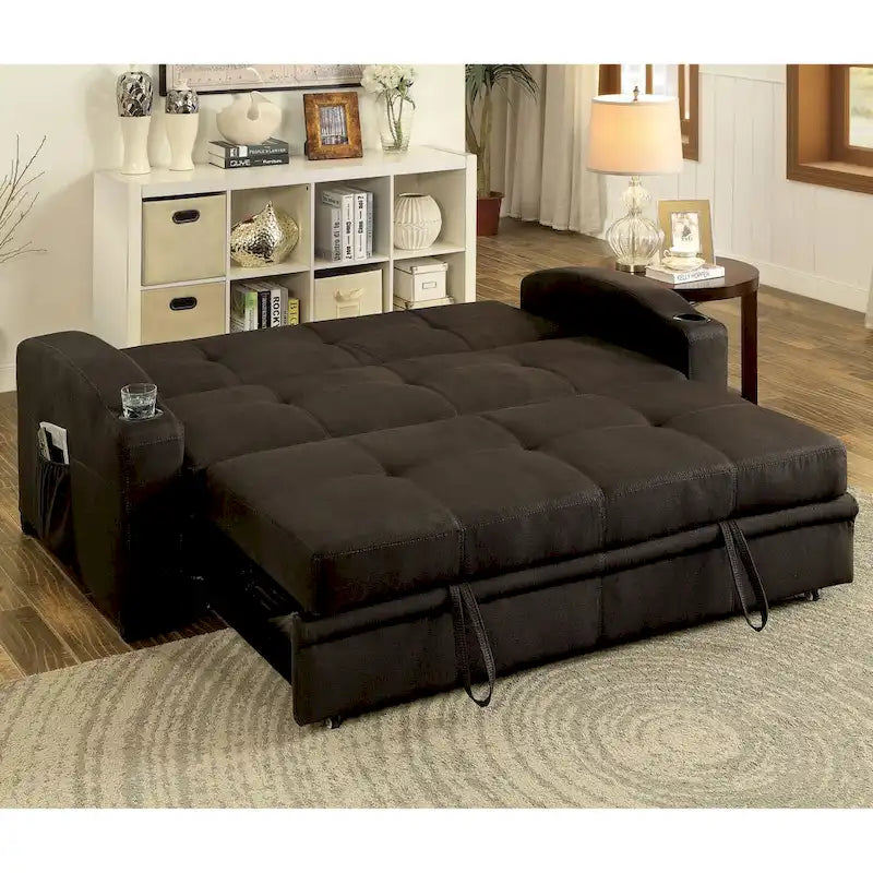 Canapé-lit futon de rangement touffeté en tissu marron Kore Transitional par Furniture of America