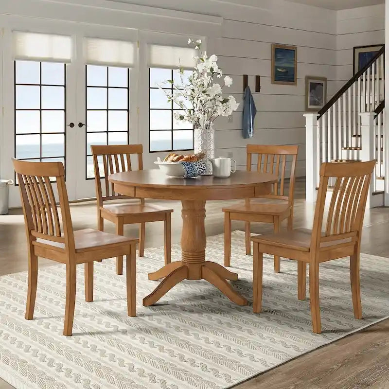 Ensemble de salle à manger 5 pièces Wilmington II avec base ronde à piédestal, finition chêne par iNSPIRE Q Classic