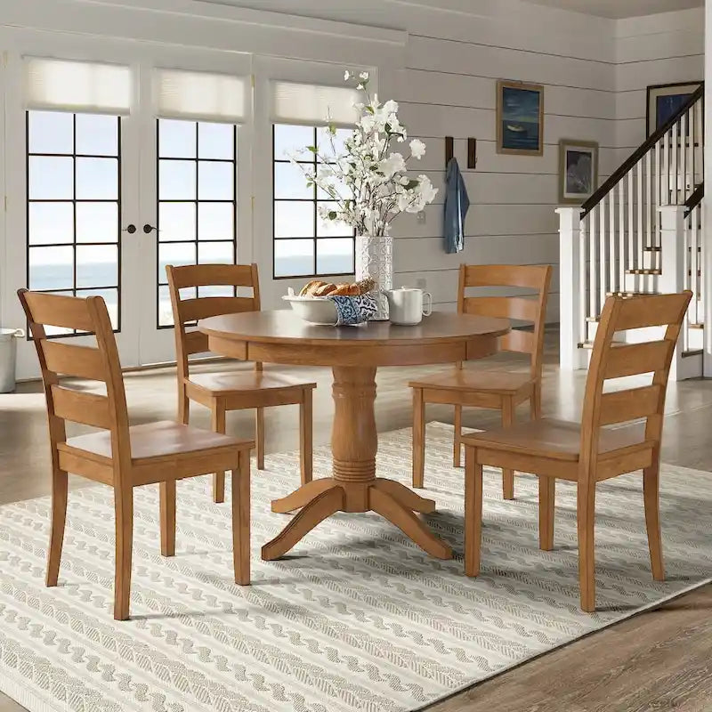Ensemble de salle à manger 5 pièces Wilmington II avec base ronde à piédestal, finition chêne par iNSPIRE Q Classic