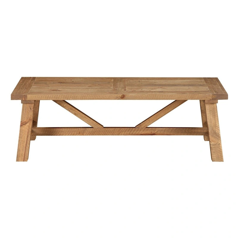Table basse en pin avec piétement tréteau renforcé, marron