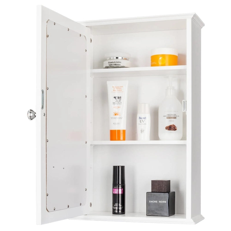 Armoire de toilette murale simple avec miroir, pour salle de bain, étagère, blanche