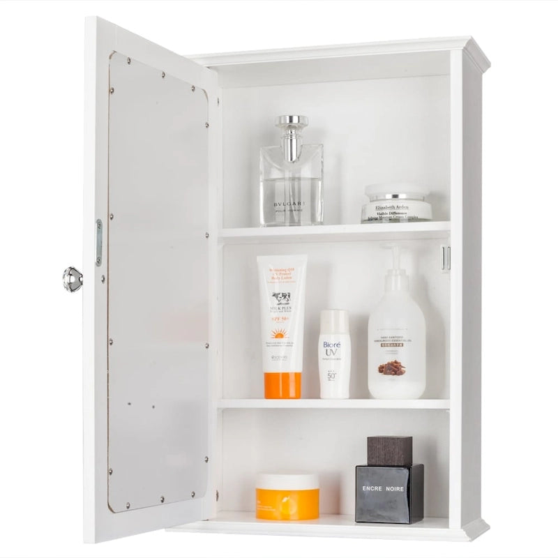 Armoire de toilette murale simple avec miroir, pour salle de bain, étagère, blanche