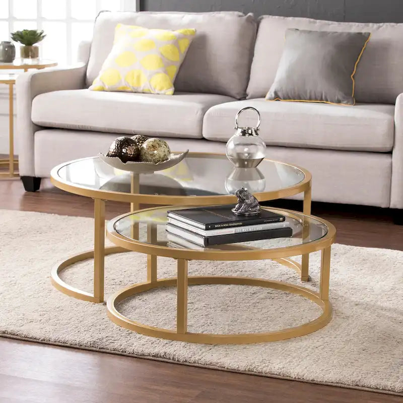 SEI Furniture Grant Round Gold Nesting Coffee Table - Set of 2