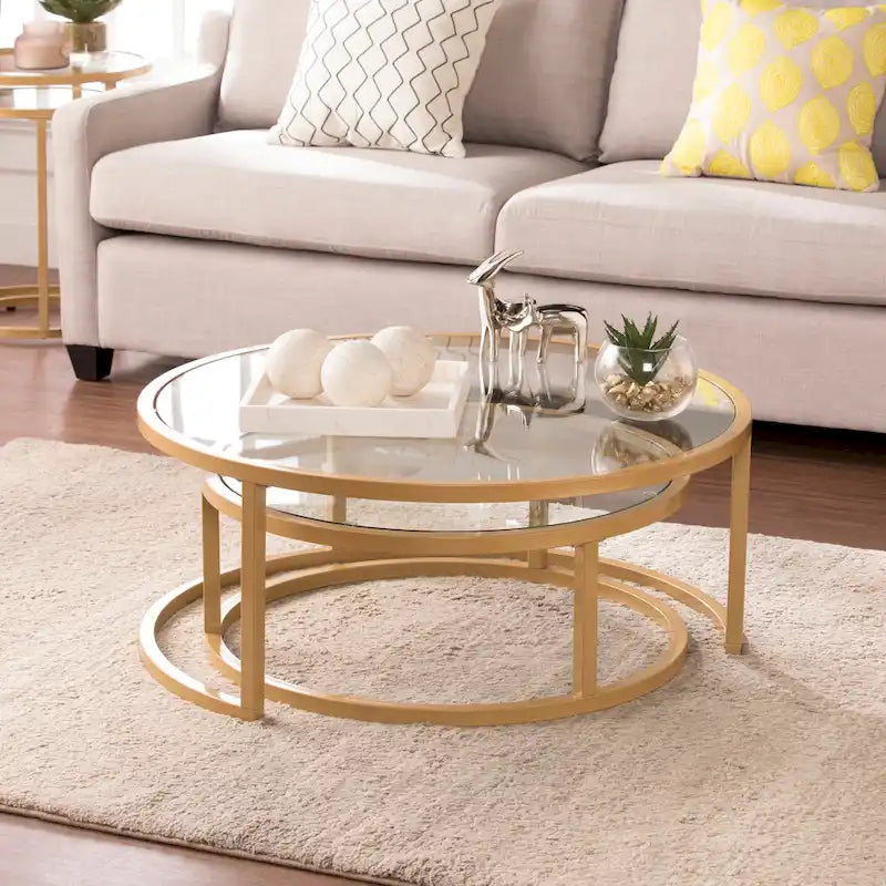 Tables basses gigognes rondes dorées SEI Furniture Grant – Lot de 2