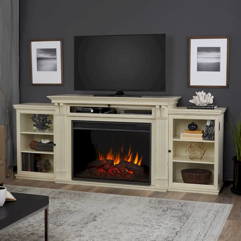 Meuble TV avec cheminée électrique Tracey 84 blanc vieilli de Real Flame