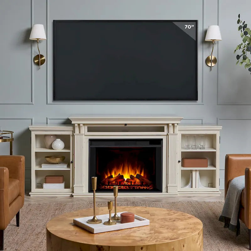Meuble TV avec cheminée électrique Tracey 84 blanc vieilli de Real Flame