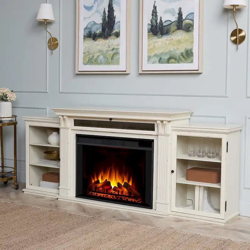 Meuble TV avec cheminée électrique Tracey 84 blanc vieilli de Real Flame