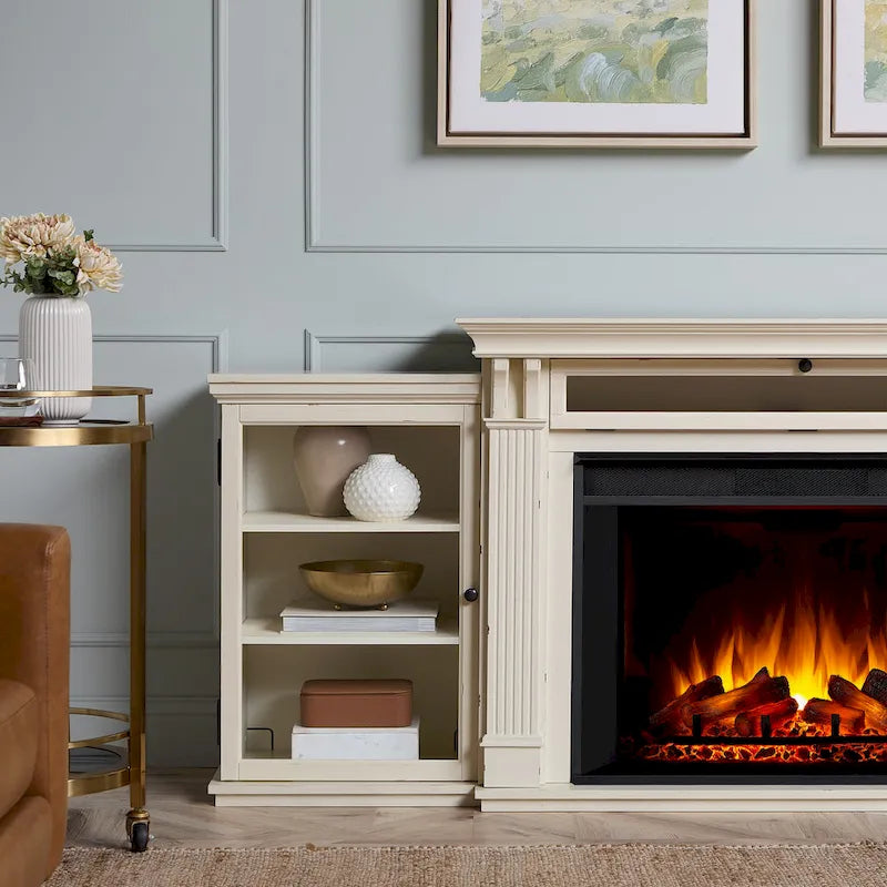 Meuble TV avec cheminée électrique Tracey 84 blanc vieilli de Real Flame
