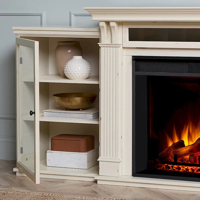 Meuble TV avec cheminée électrique Tracey 84 blanc vieilli de Real Flame