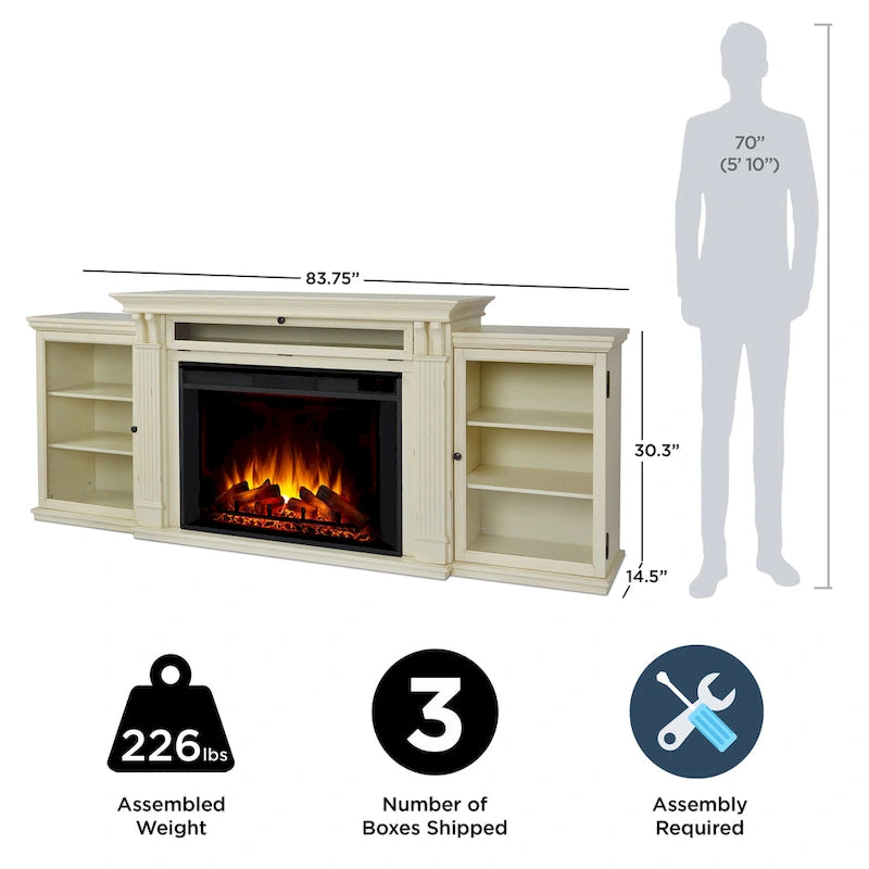 Meuble TV avec cheminée électrique Tracey 84 blanc vieilli de Real Flame
