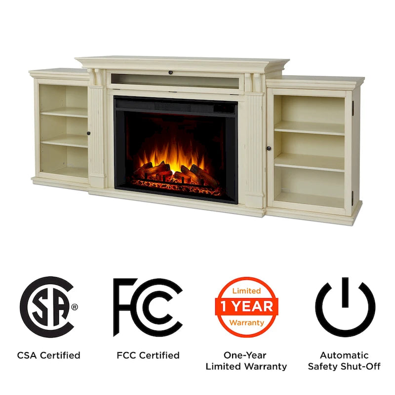 Meuble TV avec cheminée électrique Tracey 84 blanc vieilli de Real Flame