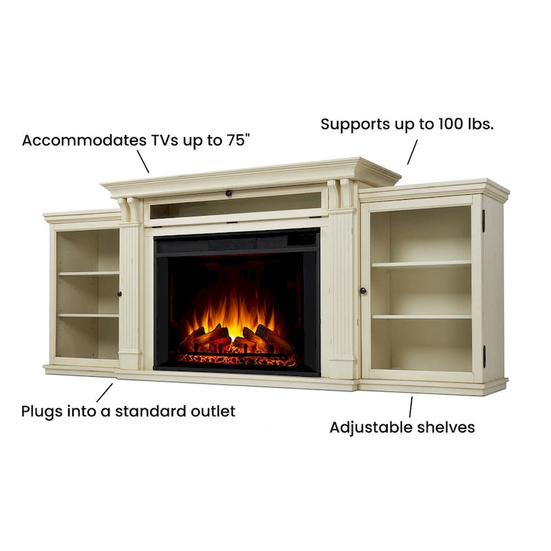 Meuble TV avec cheminée électrique Tracey 84 blanc vieilli de Real Flame