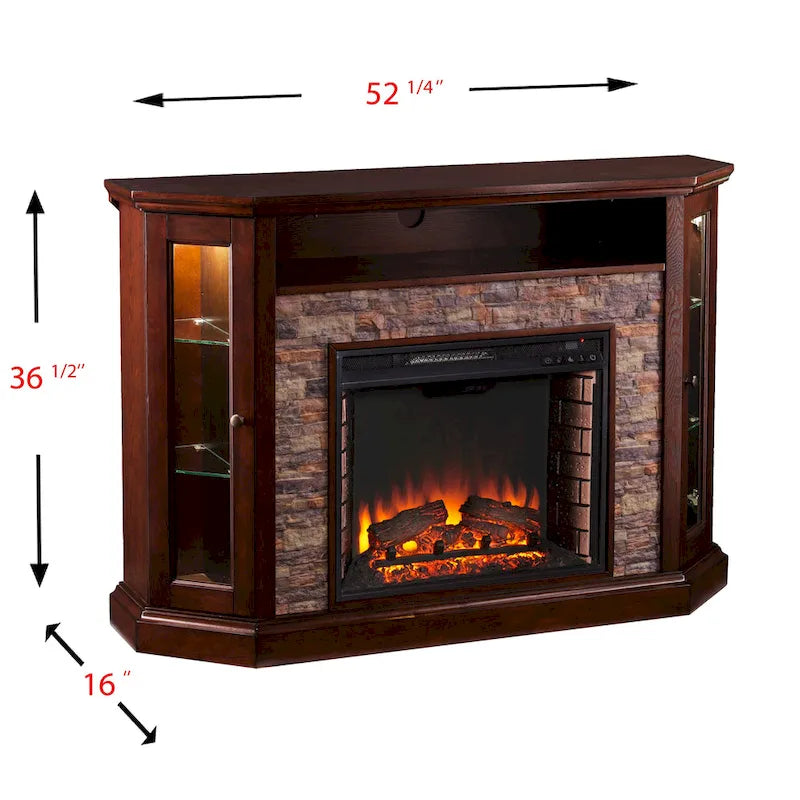 Meuble TV d'angle pour téléviseurs jusqu'à 50 pouces avec cheminée électrique effet pierre Hermon de SEI Furniture