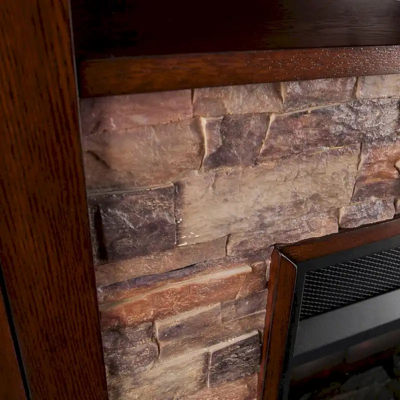 Meuble TV d'angle pour téléviseurs jusqu'à 50 pouces avec cheminée électrique effet pierre Hermon de SEI Furniture