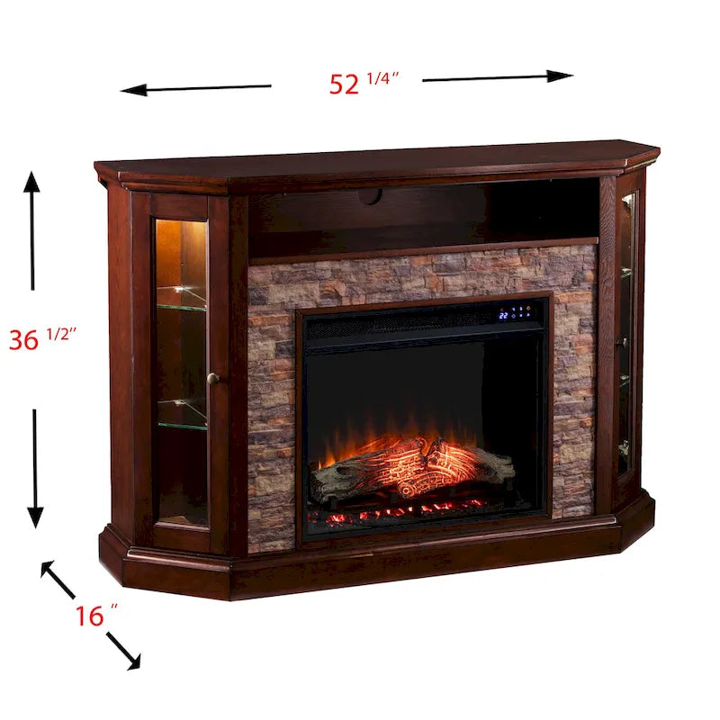Meuble TV d'angle pour téléviseurs jusqu'à 50 pouces avec cheminée électrique effet pierre Hermon de SEI Furniture