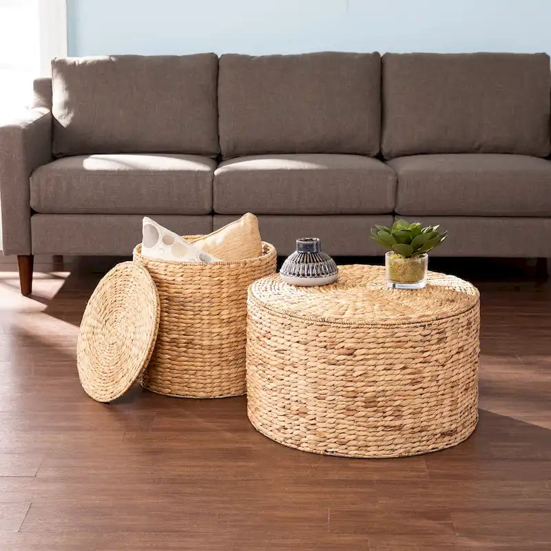 Tables basses SEI Furniture Sachi en jacinthe d'eau tressée naturelle (lot de 2) avec rangement