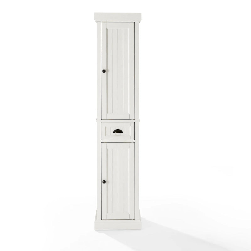 Meuble haut de rangement en lin Crosley Seaside, blanc vieilli