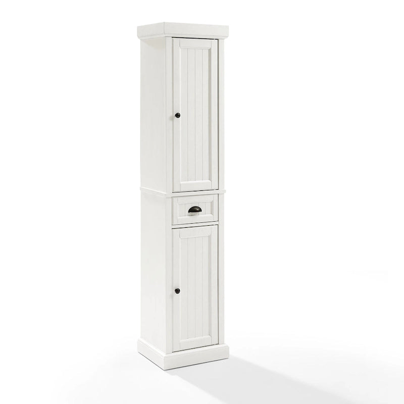 Meuble haut de rangement en lin Crosley Seaside, blanc vieilli
