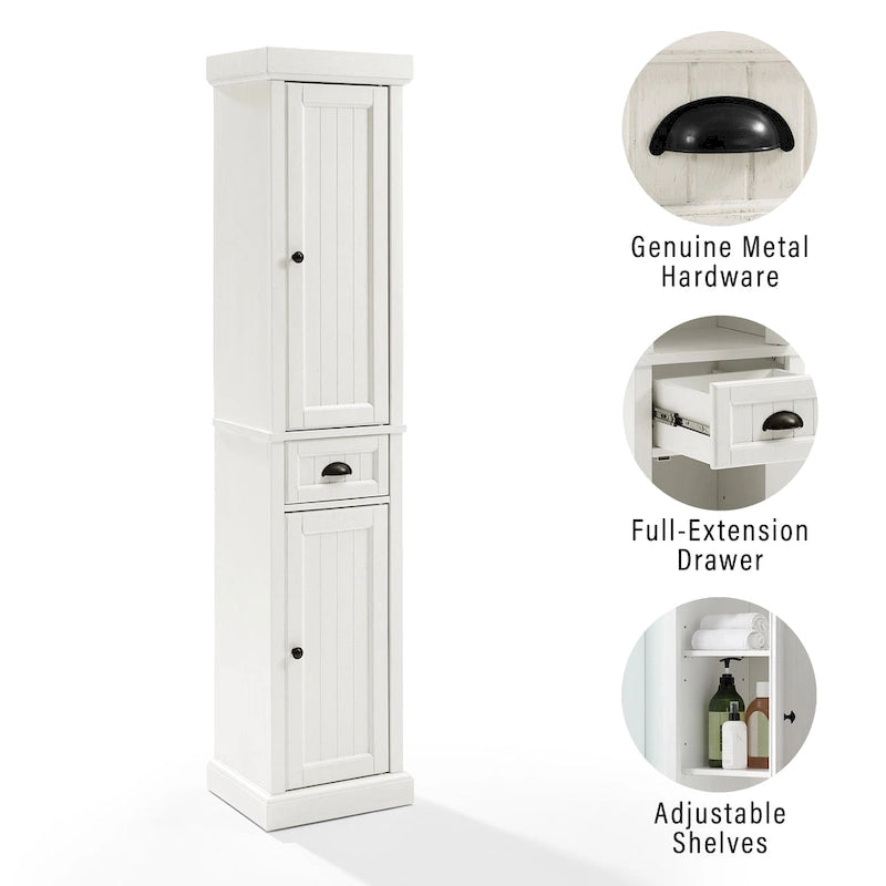 Meuble haut de rangement en lin Crosley Seaside, blanc vieilli
