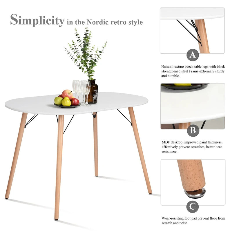 HomyLin Table à manger rectangulaire blanche de 120 cm pour 4 à 6 personnes