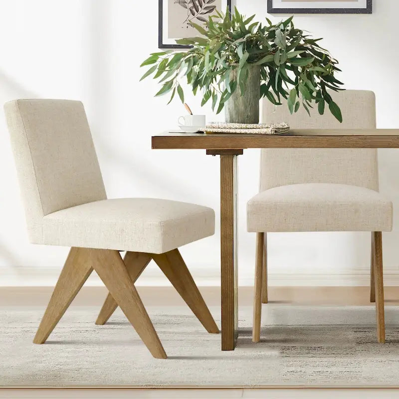 Chaise de salle à manger moderne du milieu du siècle en lin