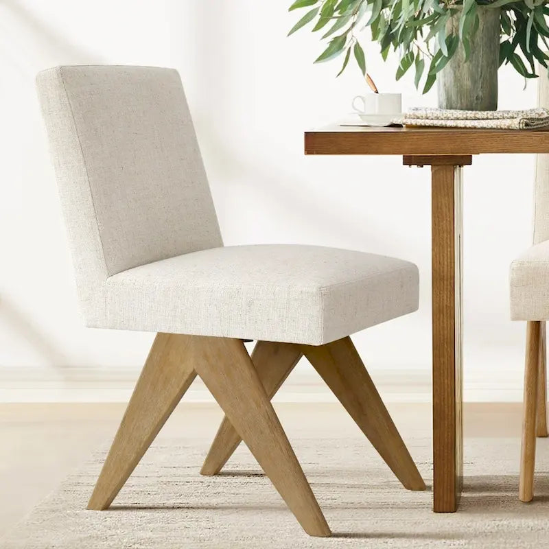 Chaise de salle à manger moderne du milieu du siècle en lin