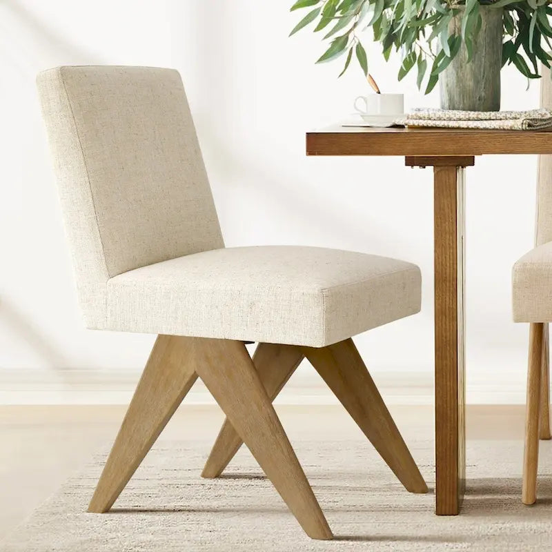 Chaise de salle à manger moderne du milieu du siècle en lin