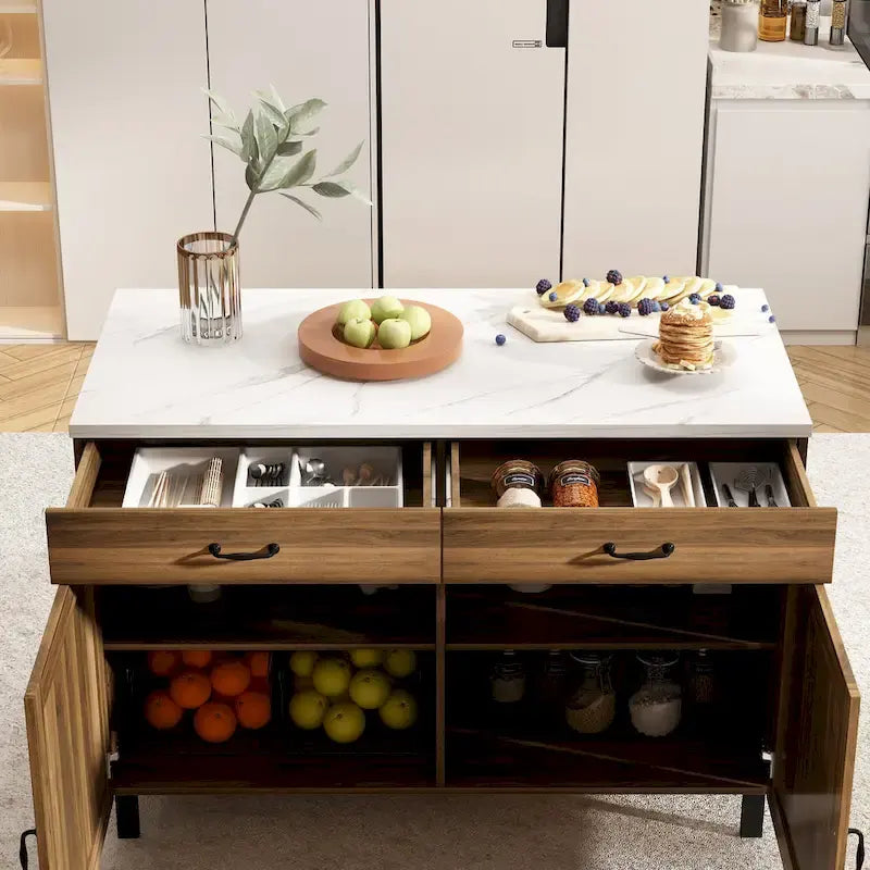Meuble Bar-Table Îlot en Marbre Polyvalent - Sublimez Votre Intérieur