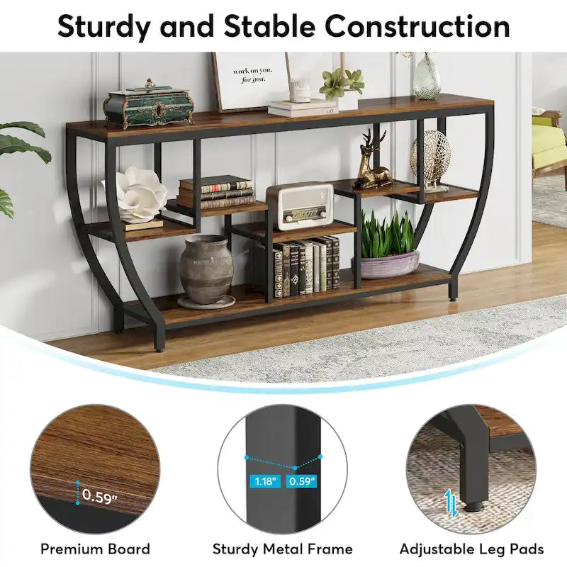 Table console extra longue de 180 cm avec étagères, table console de canapé