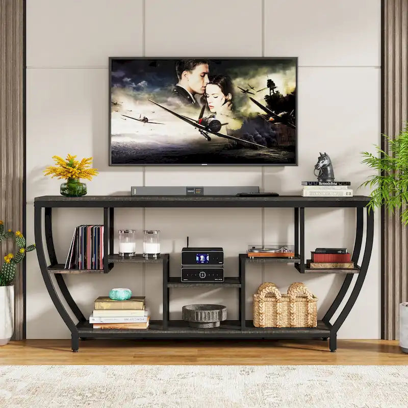 Table console extra longue de 180 cm avec étagères, table console de canapé