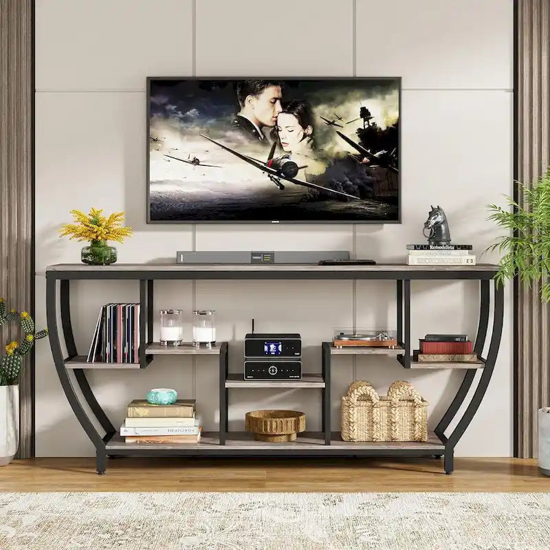 Table console extra longue de 180 cm avec étagères, table console de canapé