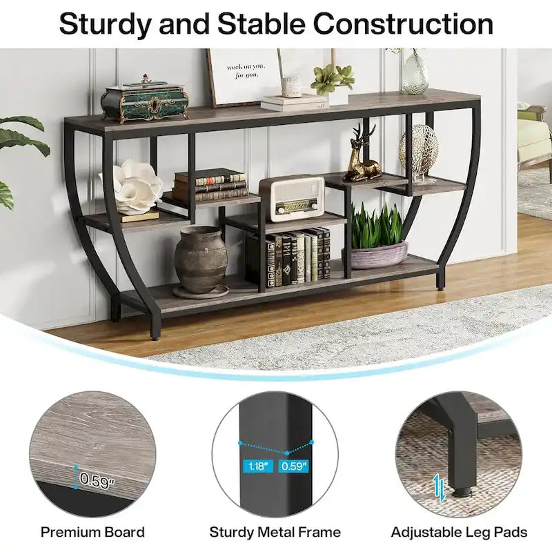 Table console extra longue de 180 cm avec étagères, table console de canapé
