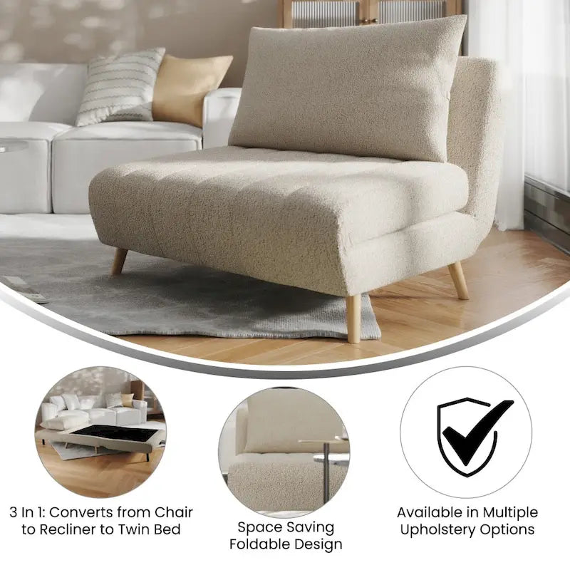 Fauteuil de repos pliant avec pieds escamotables et coussin de dossier – 75,5P x 41L x 30H