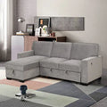 Canapé-lit futon avec ports USB et porte-gobelets, canapé sectionnel avec méridienne de rangement