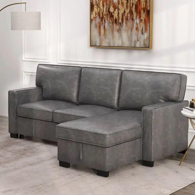 Canapé-lit futon avec ports USB et porte-gobelets, canapé sectionnel avec méridienne de rangement