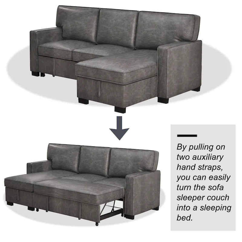 Canapé-lit futon avec ports USB et porte-gobelets, canapé sectionnel avec méridienne de rangement