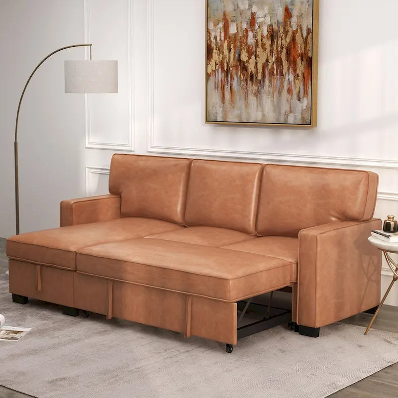 Canapé-lit futon avec ports USB et porte-gobelets, canapé sectionnel avec méridienne de rangement