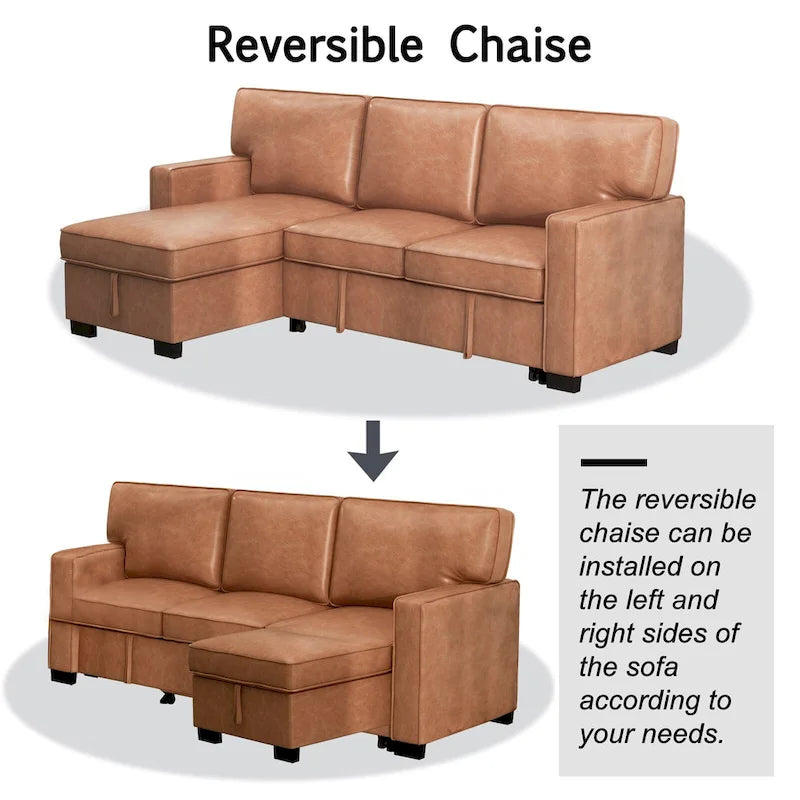 Canapé-lit futon avec ports USB et porte-gobelets, canapé sectionnel avec méridienne de rangement