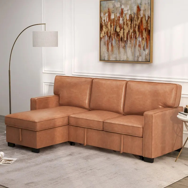 Canapé-lit futon avec ports USB et porte-gobelets, canapé sectionnel avec méridienne de rangement