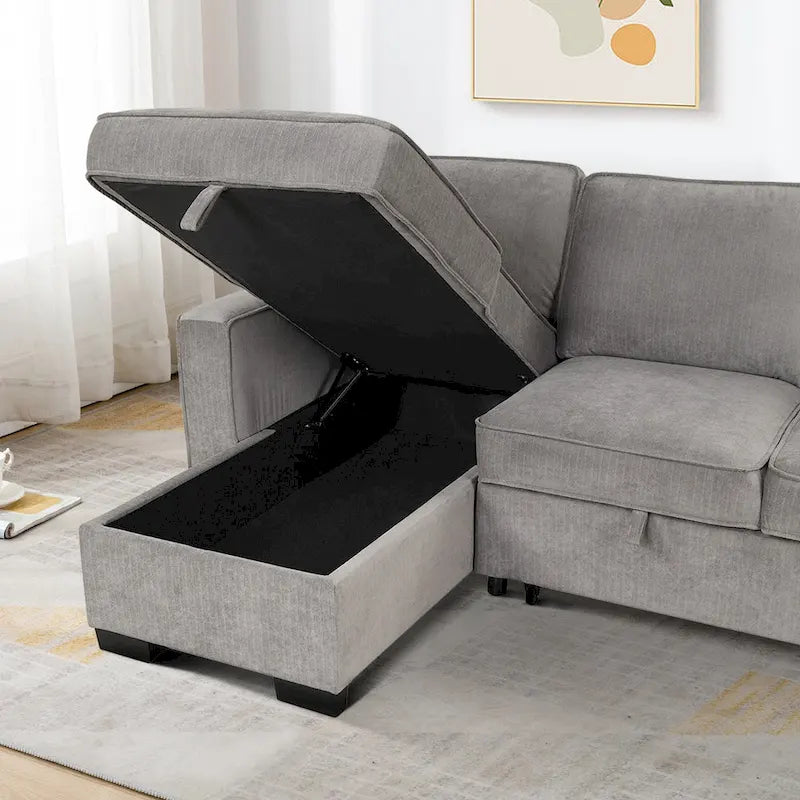 Canapé-lit futon avec ports USB et porte-gobelets, canapé sectionnel avec méridienne de rangement
