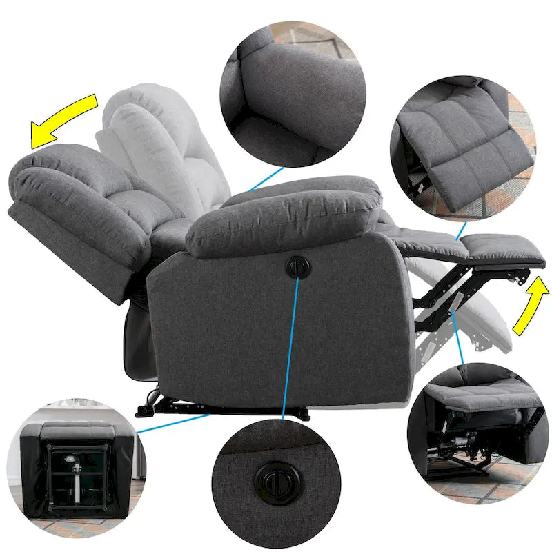 Fauteuil inclinable électrique Ebello avec accoudoirs rembourrés et port USB - 1 place - 1 place