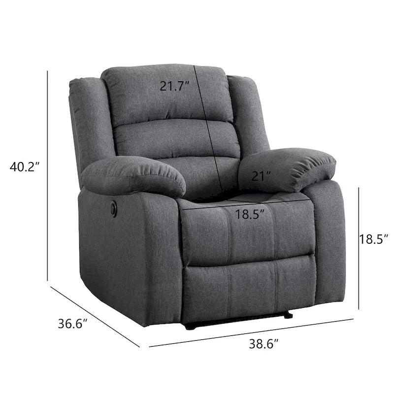 Fauteuil inclinable électrique Ebello avec accoudoirs rembourrés et port USB - 1 place - 1 place