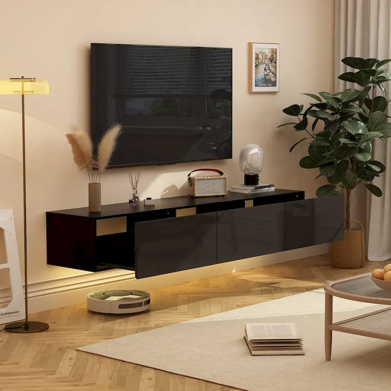 Meuble TV suspendu 63 cm - Console murale TV avec éclairage LED