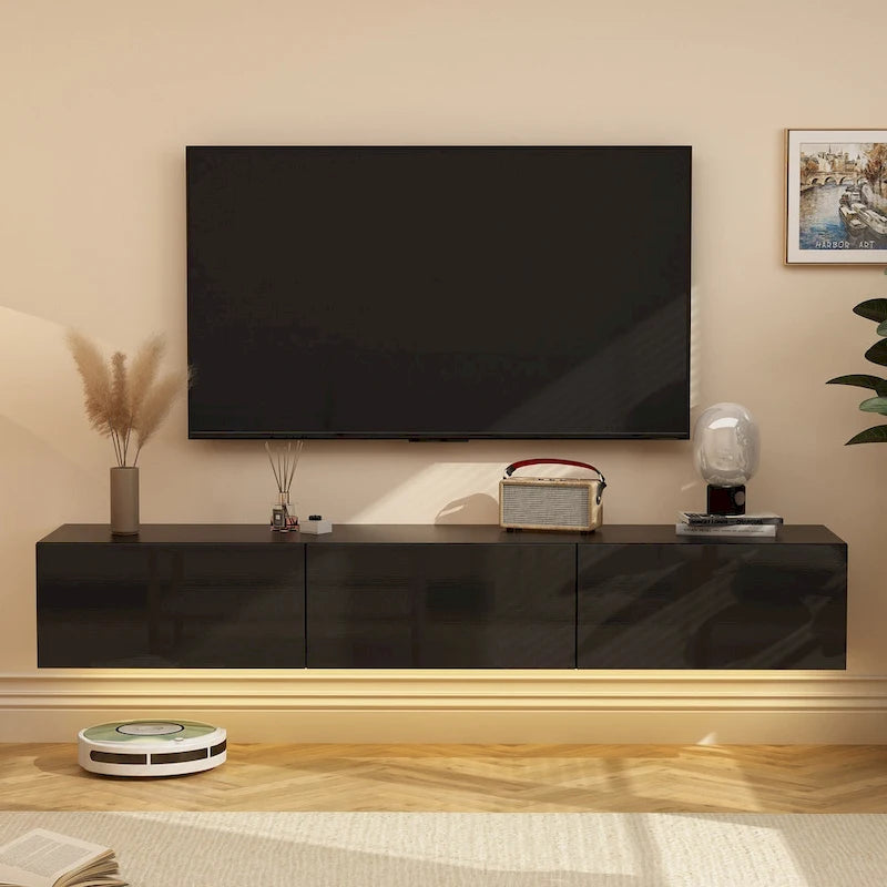 Meuble TV suspendu 63 cm - Console murale TV avec éclairage LED