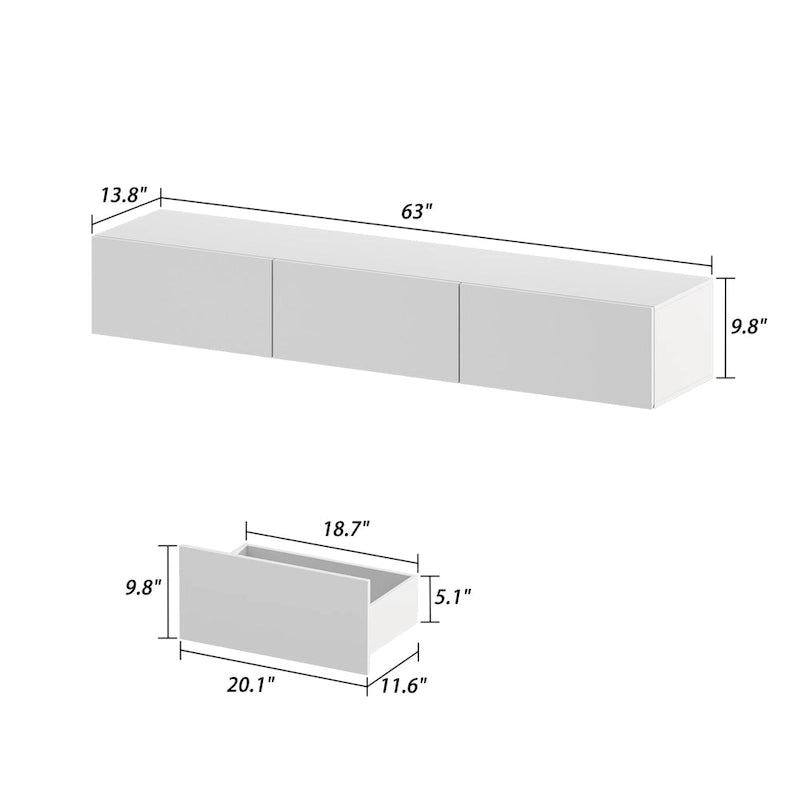 Meuble TV suspendu 63 cm - Console murale TV avec éclairage LED