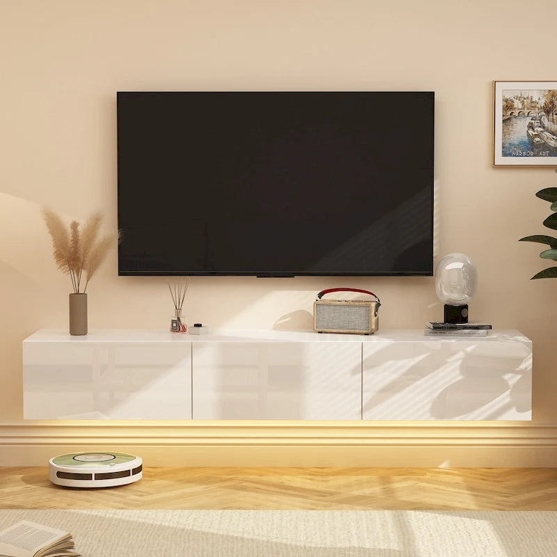 Meuble TV suspendu 63 cm - Console murale TV avec éclairage LED