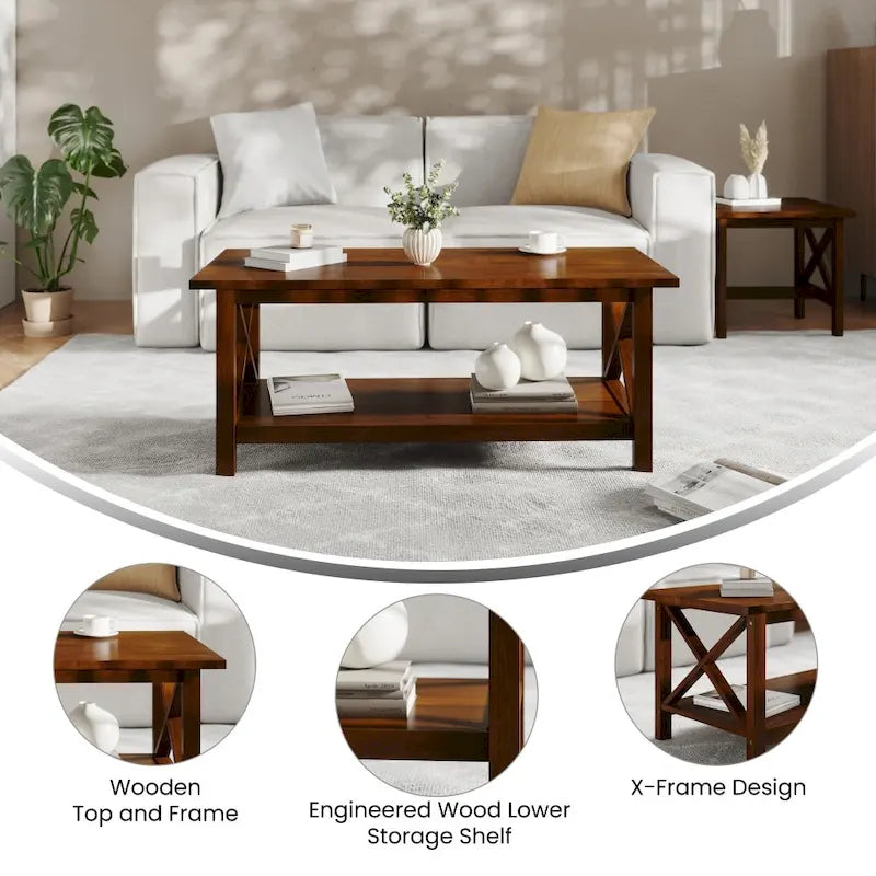 Table basse de ferme classique en bois massif