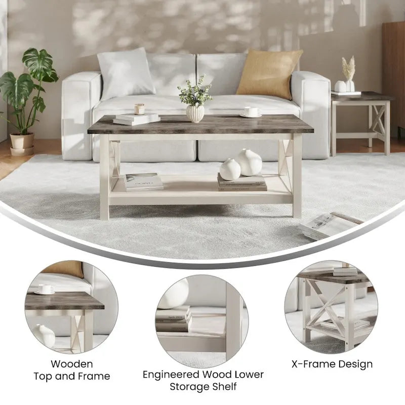 Table basse de ferme classique en bois massif