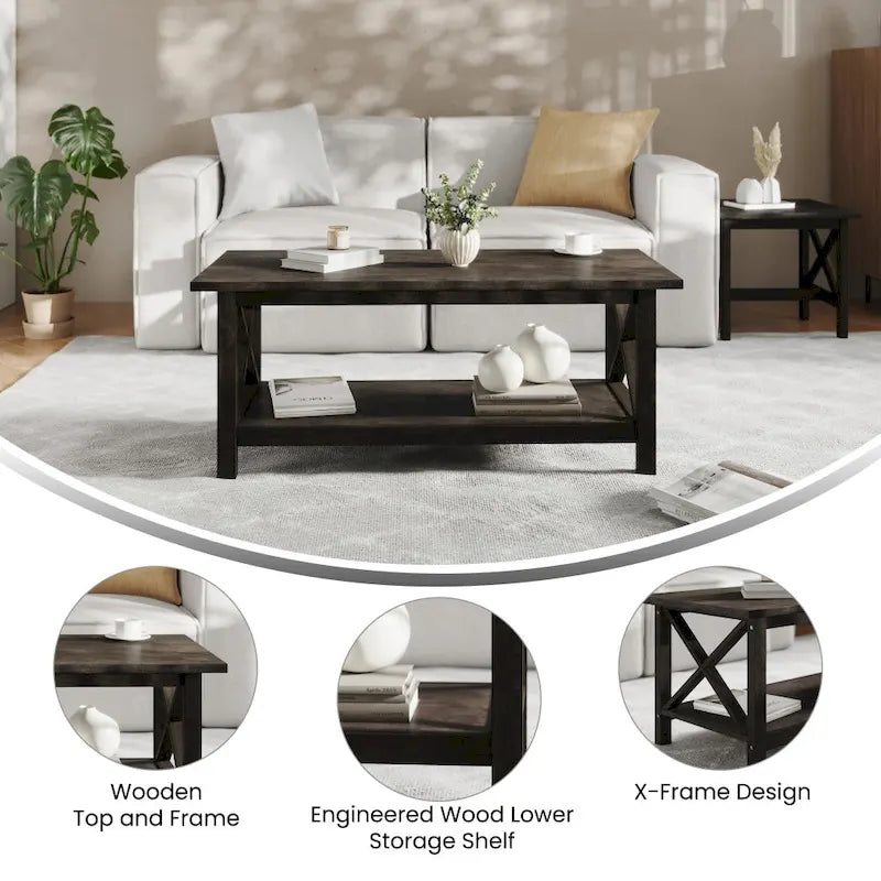 Table basse de ferme classique en bois massif