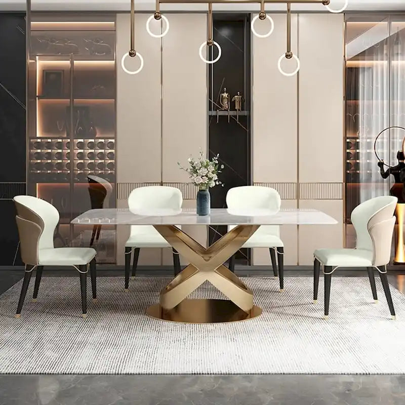 Chaise de salle à manger moderne, dossier haut, revêtement en cuir PU, pieds en acier au carbone, marron, lot de 2, entièrement assemblé